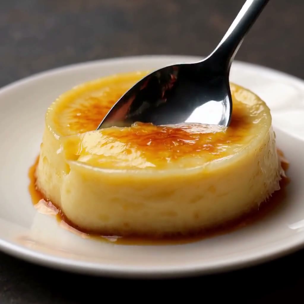 MiniMax H3 output: a spoon cracking the caramelized top of a crème brûlée