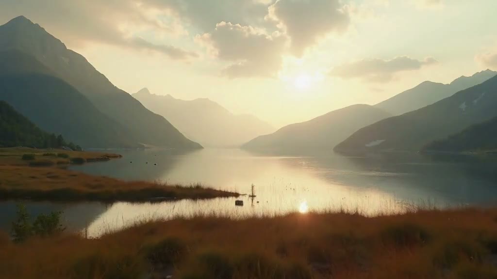 MiniMax H3 output: a landscape first frame with drifting clouds and lake ripples